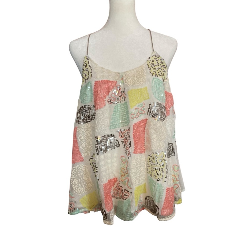 Floreat Anthropologie Louisa Boho Sequin Strappy Patchwork Tank Top ‎ (Size S)